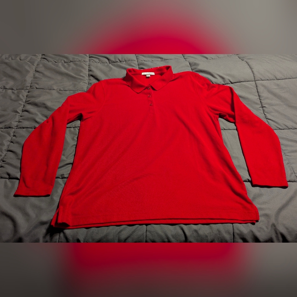 Port Authority Ladies' XL Vibrant Red Long Sleeve Pique Polo Like New